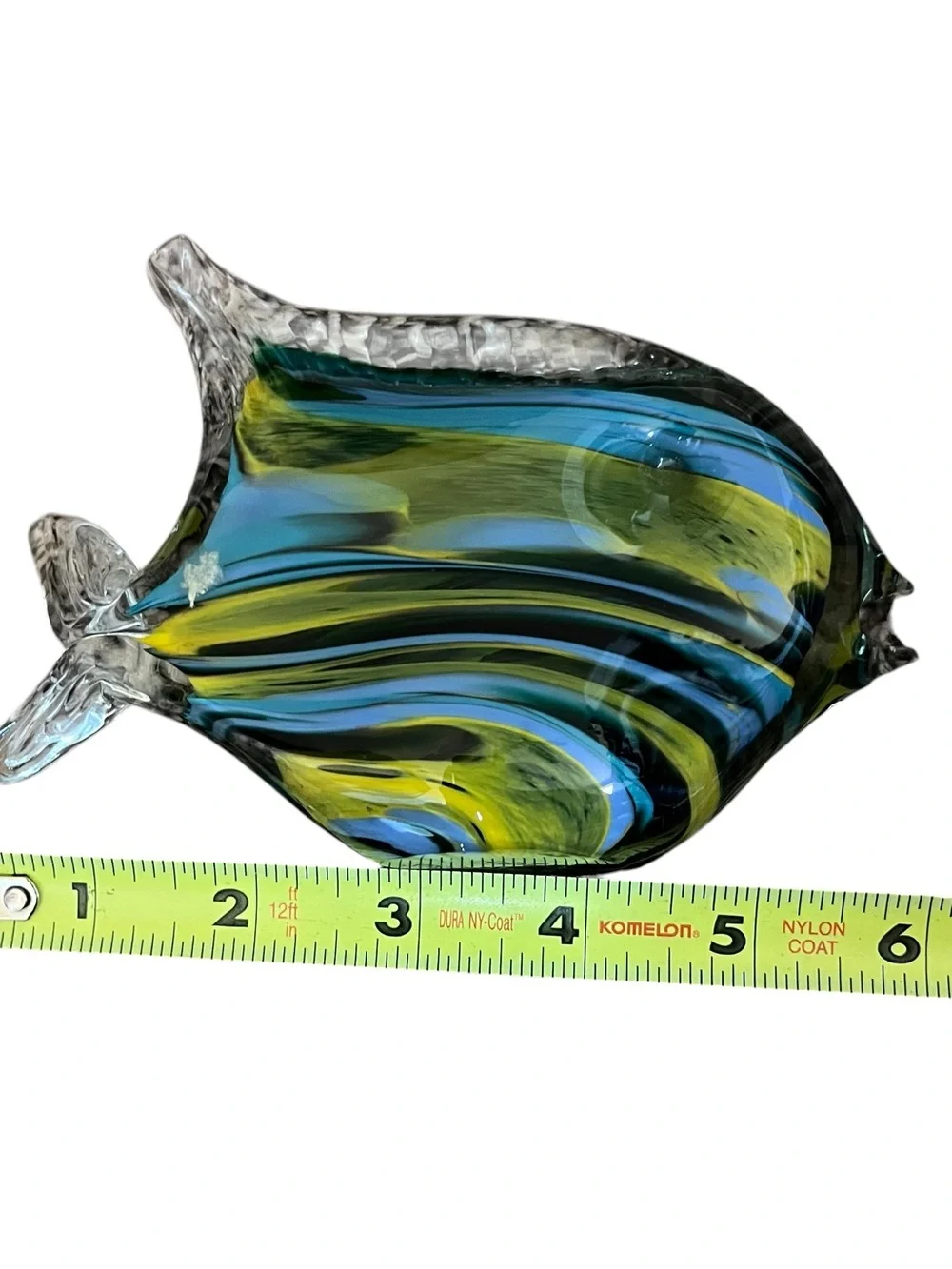 Schroders Hand Blown Art Glass Multicolor Blue Fish Paperweight Decor 6” Signed